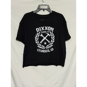 Dixxon Sturgis Women Sketchy Crest Cropped BLACK Top Size Medium